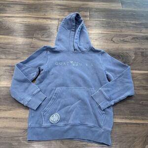GOAT USA Hoodie Youth XL Blue Garment Dyed Fleece Pullover Logo Pocket Patch